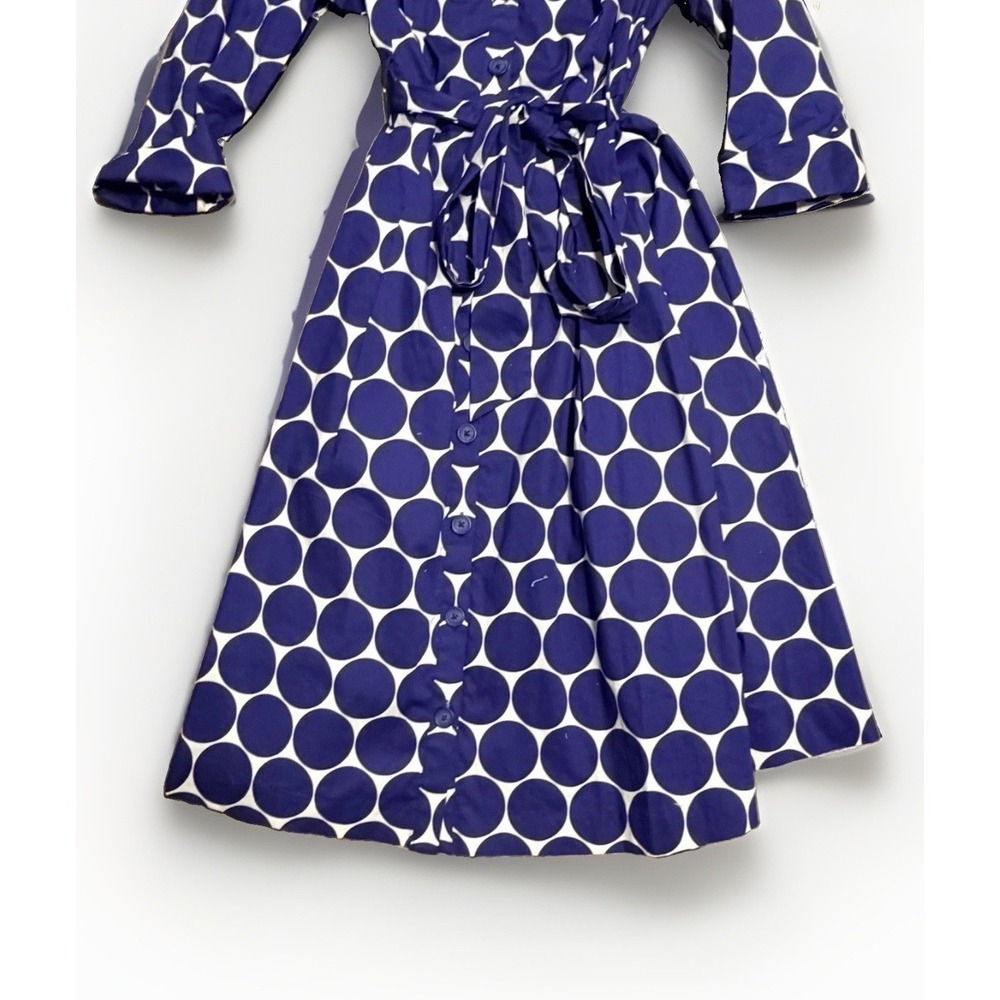 Boden Womens US 14L UK 18L Blue White Polka Dot Belted Shirt Dress Long - Picture 4 of 7